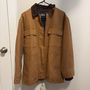 Zara Tan Military Jacket with Corduroy Collar